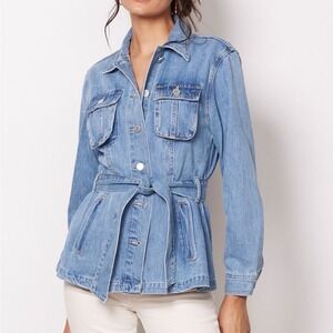 NWT Blank NYC Left On Read Denim Jean Jacket Peplum Cropped Trench Belted XS